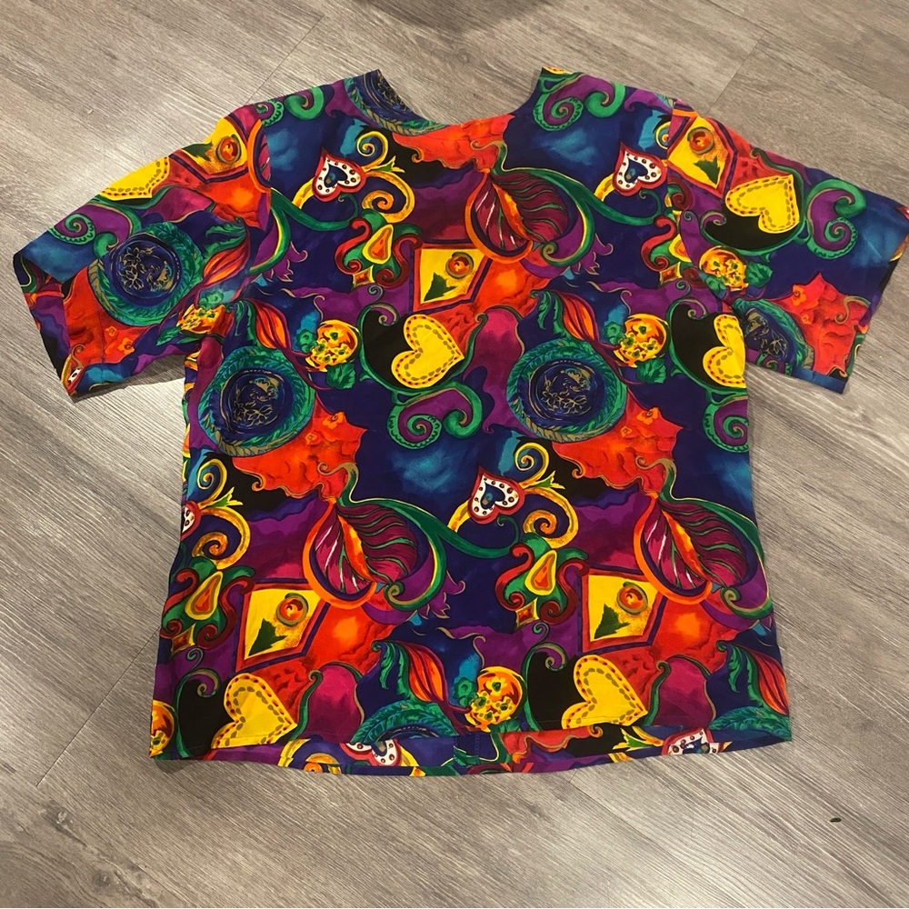 100% Pure Silk Vibrant Abstract Women's Blouse Artsy